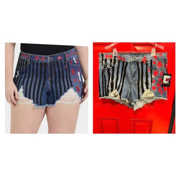 Torrid Size 20 Birds of Prey DC Comics Harley Quinn Stars Stripes Denim Shorts‎ - Picture 1 of 2